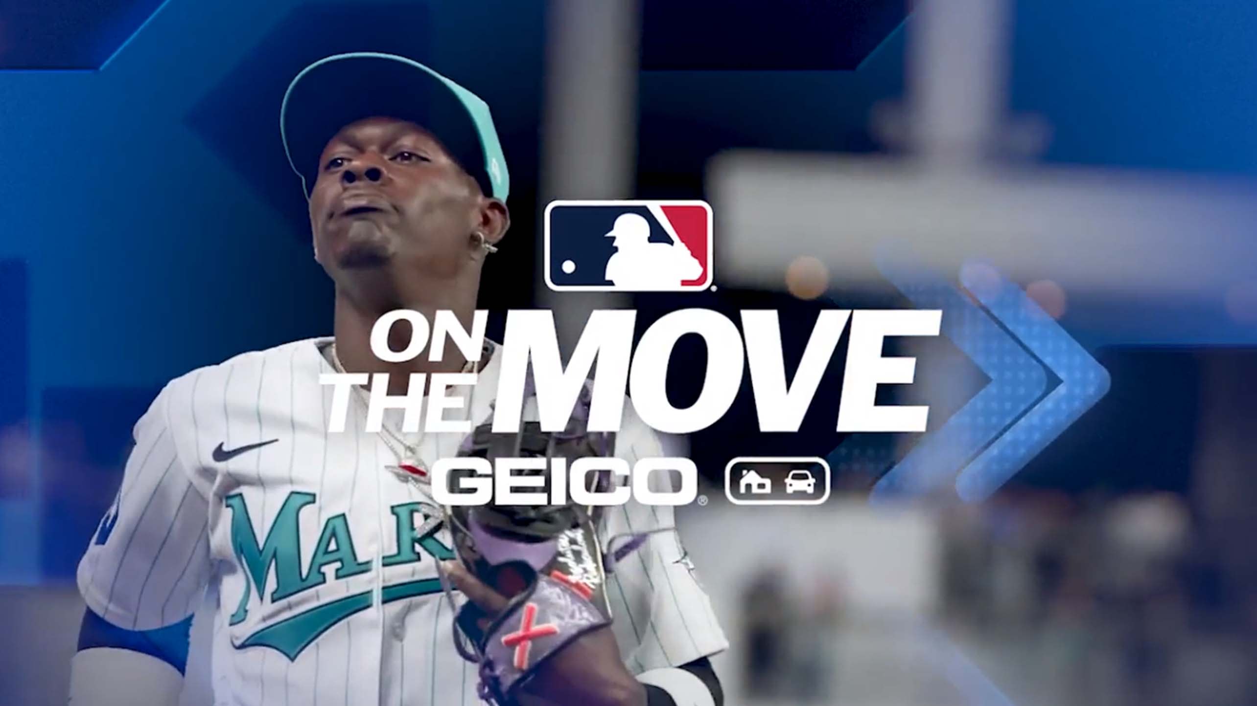 Jazz Chisholm is pictured with the words On The Move and the Geico logo
