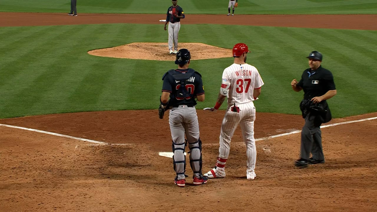 Weston Wilson finds out at home plate that he did not hit a home run