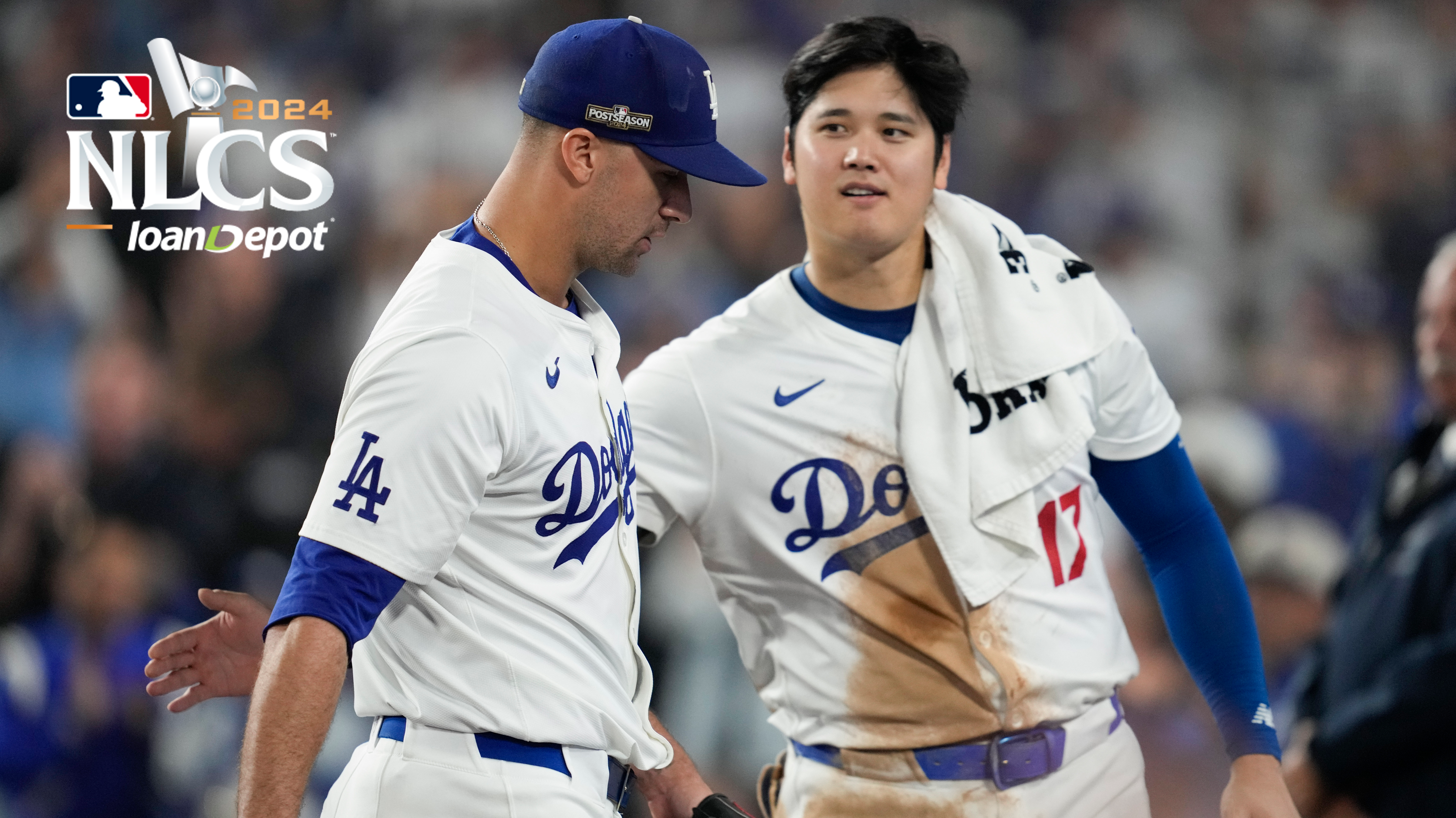 Jack Flaherty is greeted by Shohei Ohtani