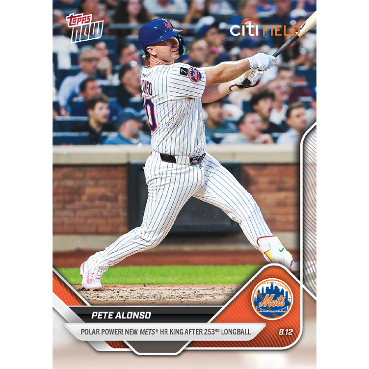 Own a piece of Mets history with an exclusive Pete Alonso Mets Home Run Record Topps NOW® Card! Several lucky fans in attendance will receive a PSA Graded Relic Topps Card with Pete's game-worn gloves. There are two ways to get your hands on one of these limited-edition cards, only available at Citi Field.