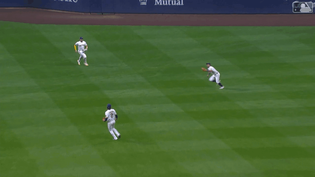 An animated gif of Sal Frelick making a diving catch before rolling over