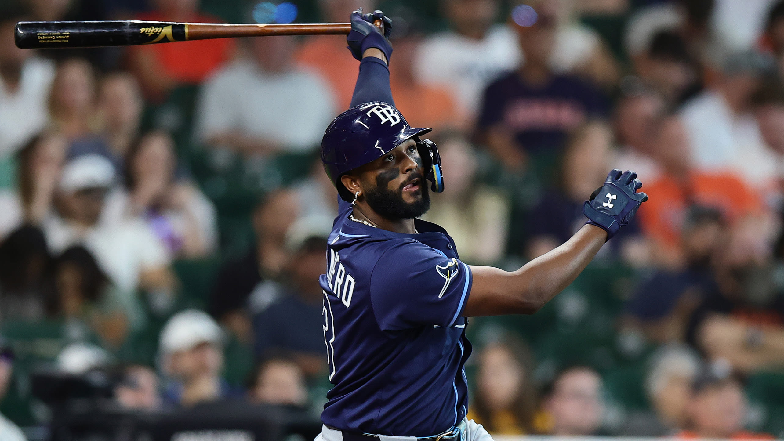 Junior Caminero follows through on a home run