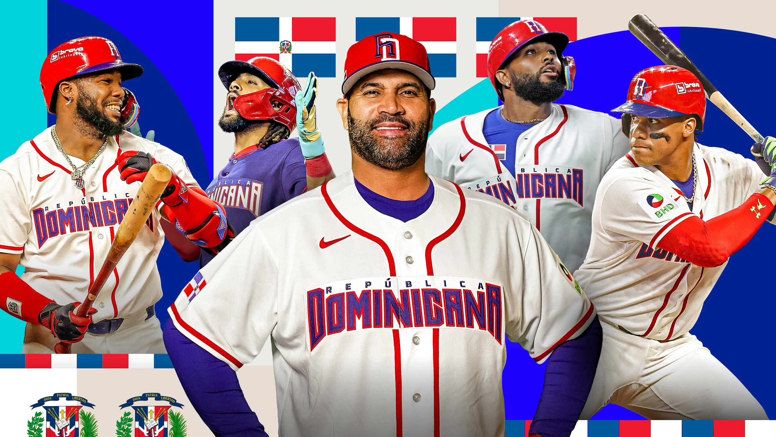 Vladimir Guerrero Jr., Fernando Tatis Jr., Albert Pujols, Junior Caminero and Juan Soto