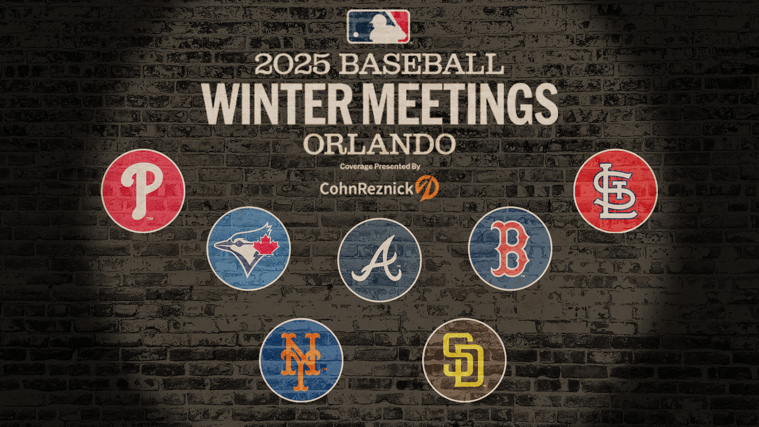 The Winter Meetings logo along with seven team logos