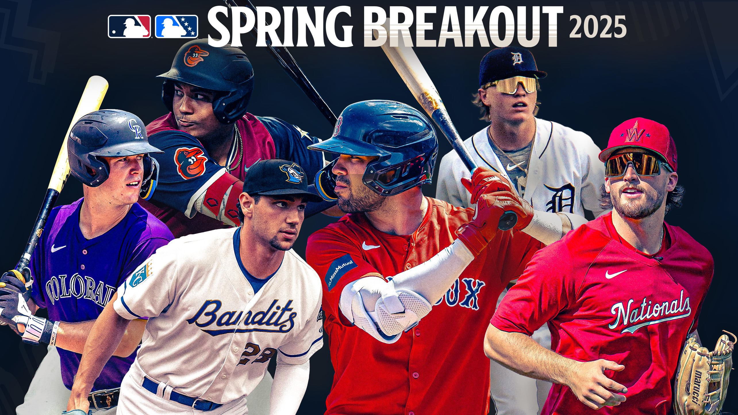 Photos of six prospects with the Spring Breakout logo