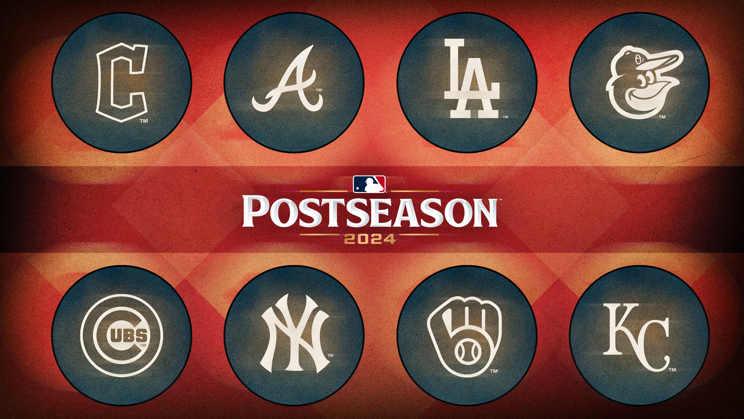 Eight team logos with the 2024 postseason logo