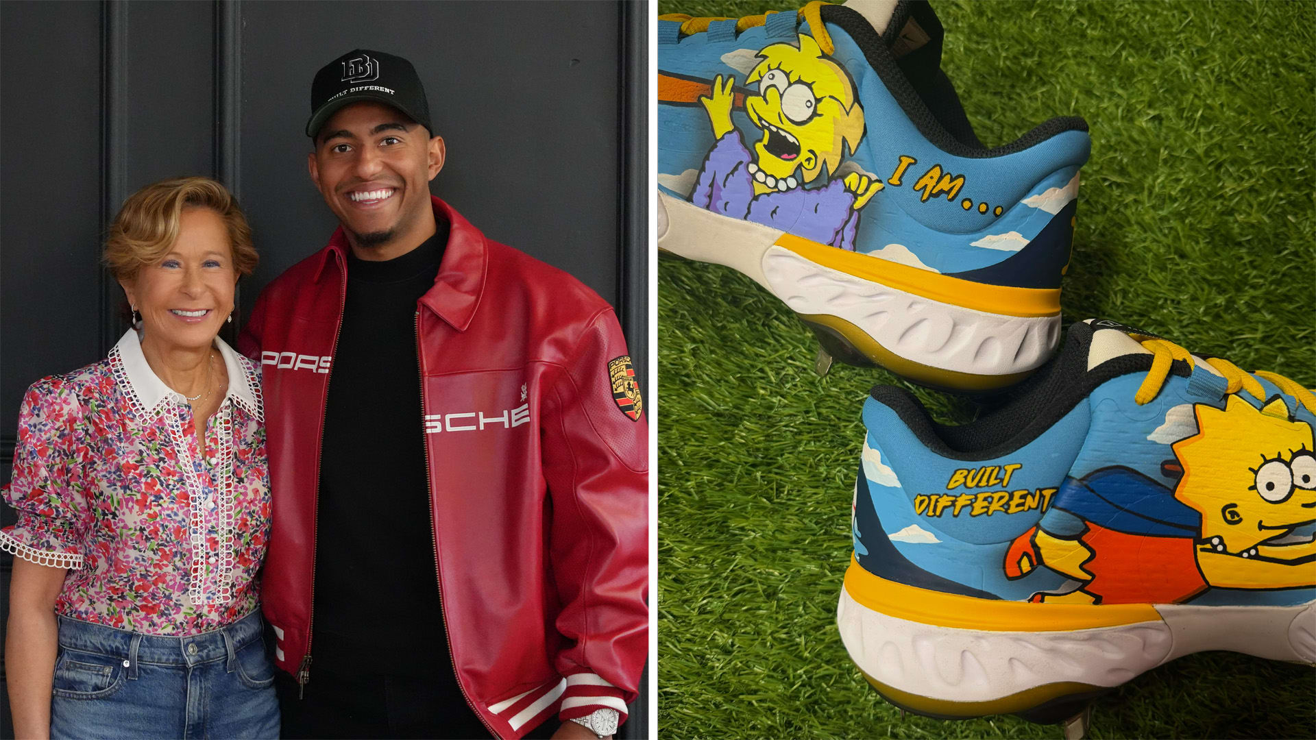 Actress Yeardley Smith with Richie Palacios, plus a look at Palacios' Lisa Simpson cleats