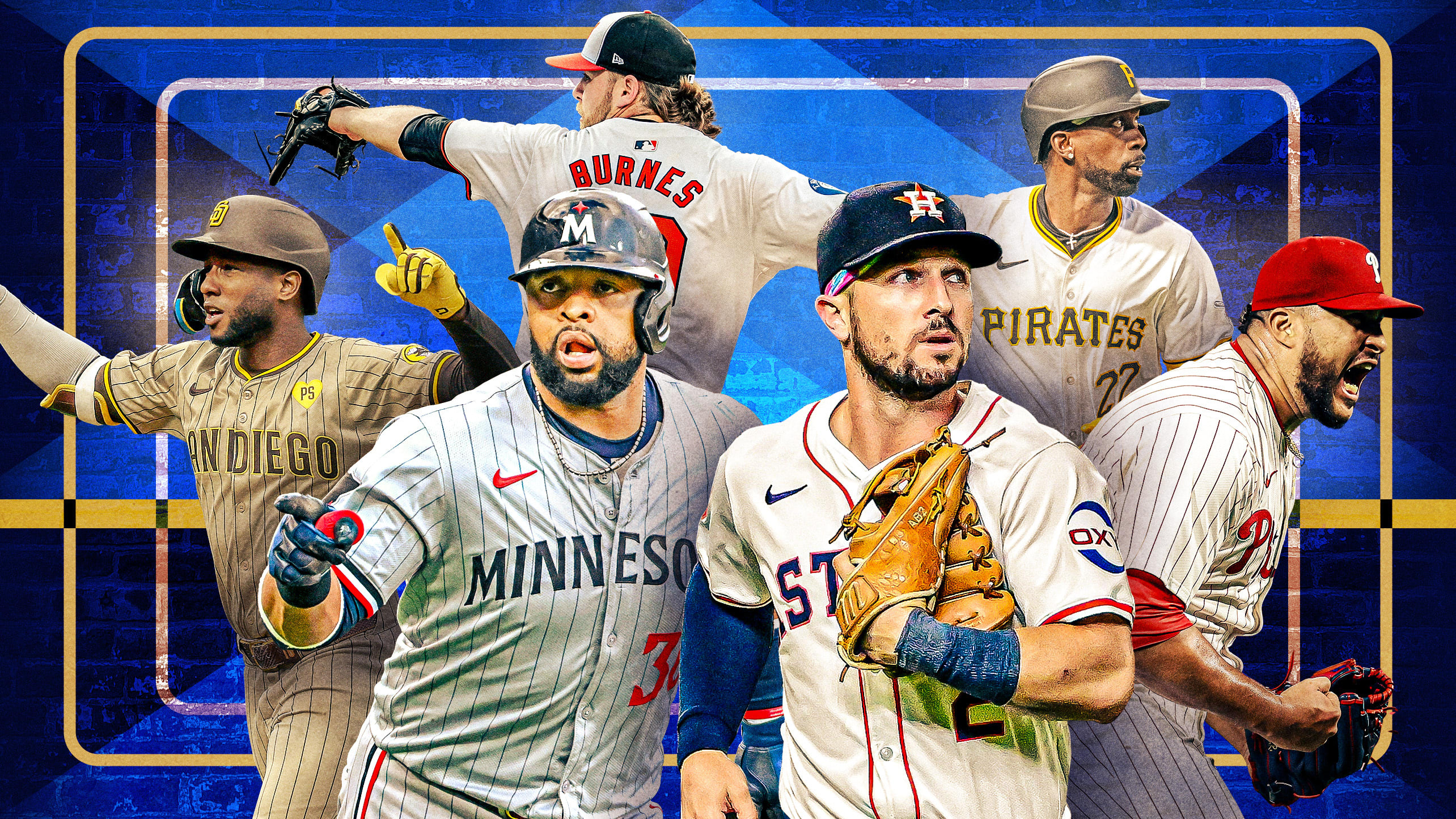 Jurickson Profar, Corbin Burnes, Carlos Santana, Alex Bregman, Andrew McCutchen and Carlos Estévez