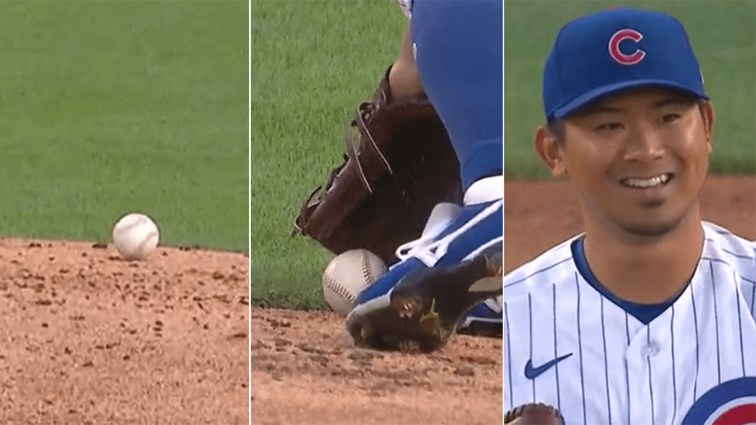 Shota Imanaga saves ball from rolling off mound