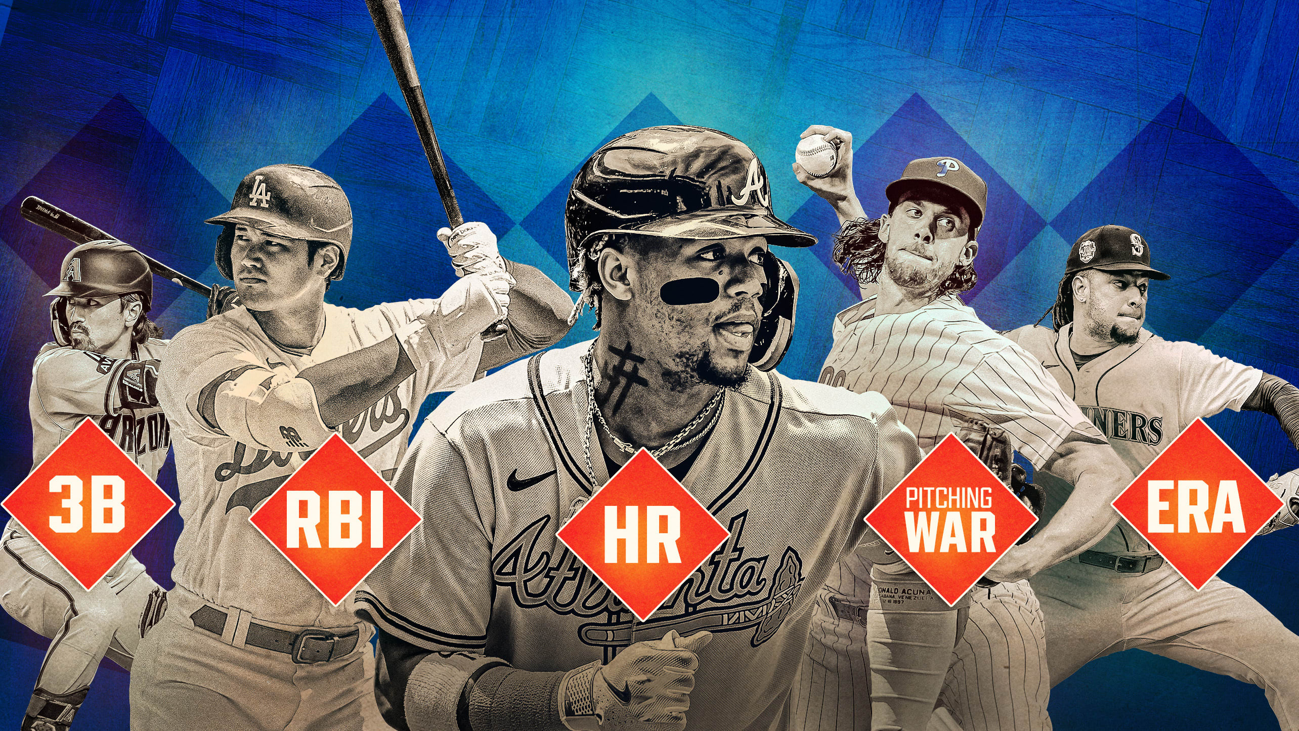 Corbin Carroll, Shohei Ohtani, Ronald Acuña Jr., Aaron Nola, Luis Castillo