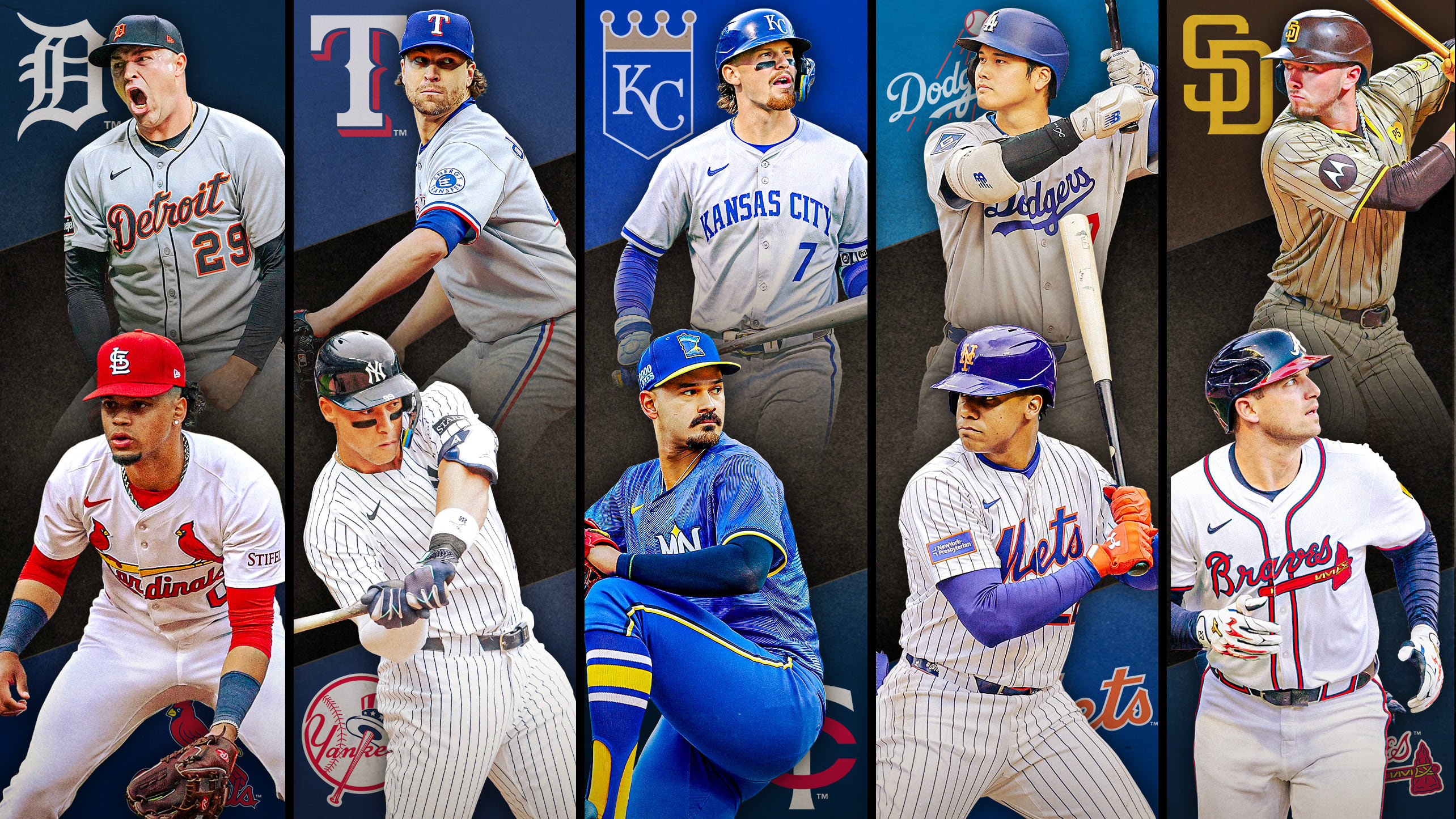 Images of 10 players with their team logos behind them, representing 5 series to watch this week
