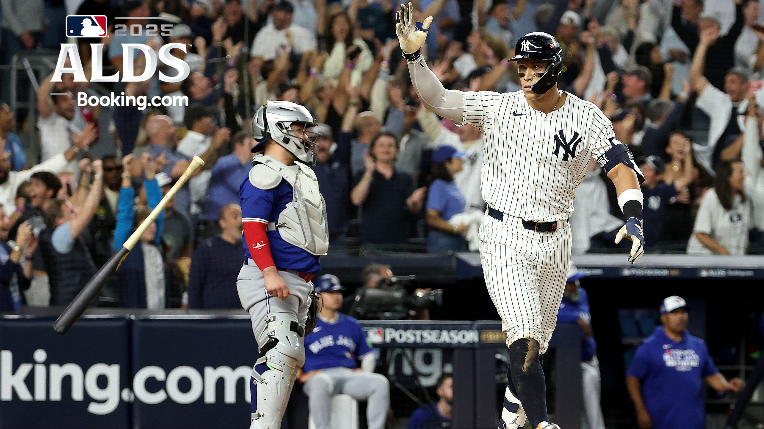 Aaron Judge flips his bat after hitting a game-tying home run