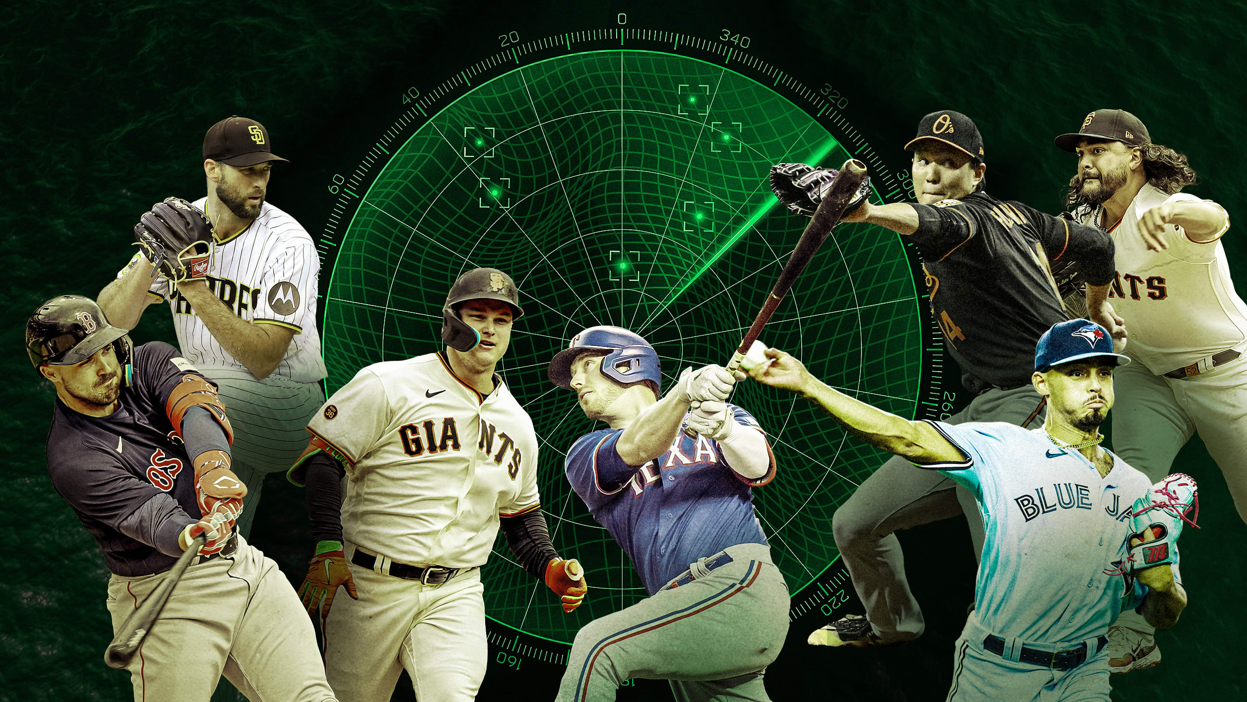 An illustration of seven free agents and a radar map