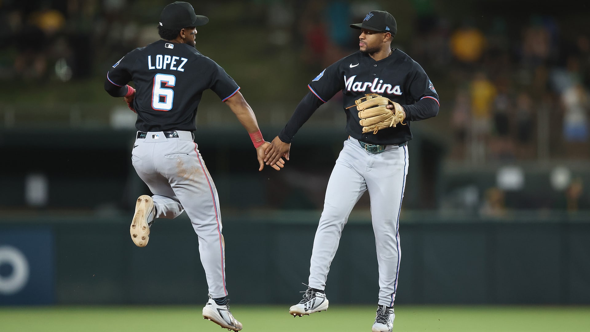 The Marlins celebrate a win
