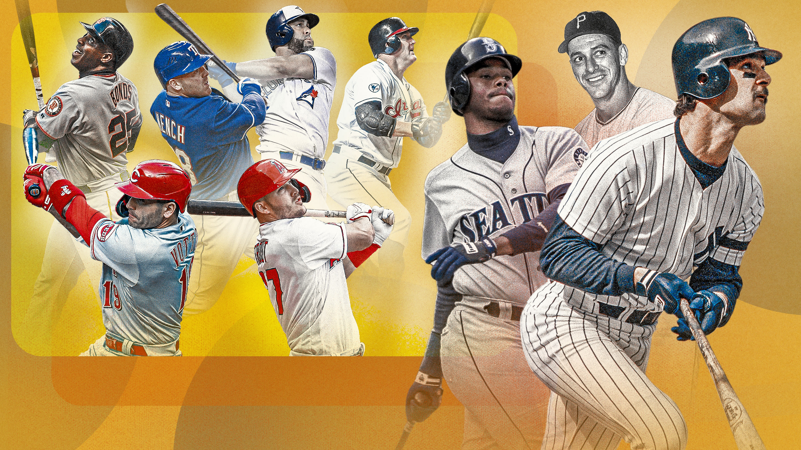 A montage of nine players who have had long home run streaks