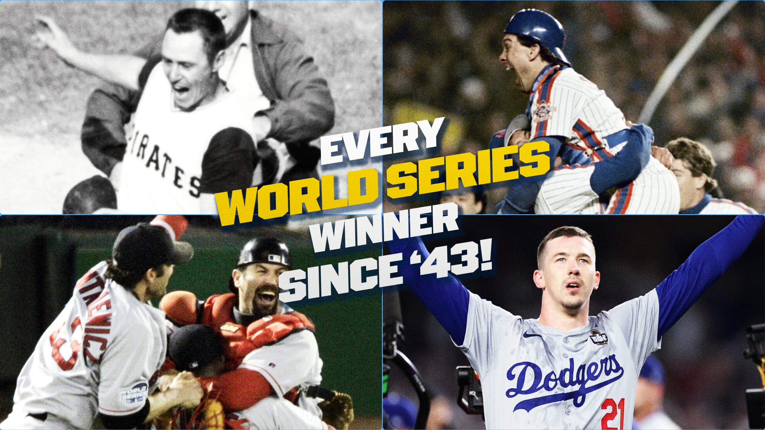 World Series images of the Pirates, Mets, Red Sox and Dodgers