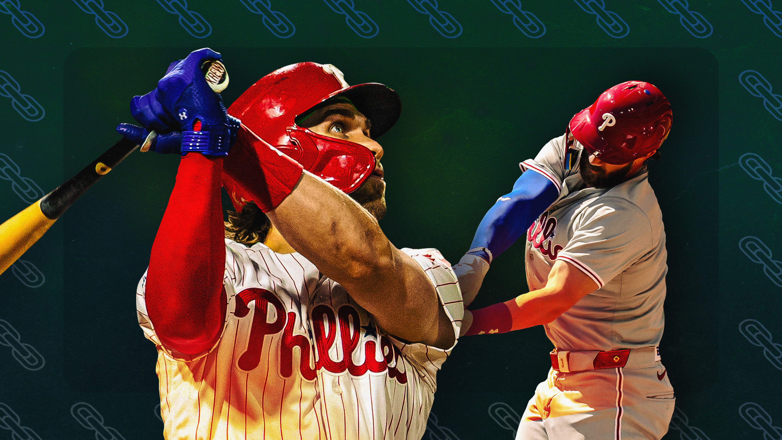 Two images of Bryce Harper swinging the bat