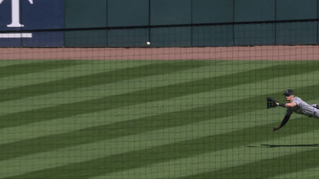 An animated GIF of Brenton Doyle making a diving catch