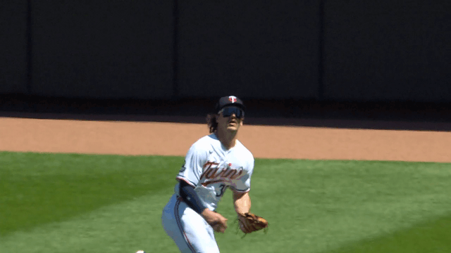 An animated gif of James Outman making a diving catch