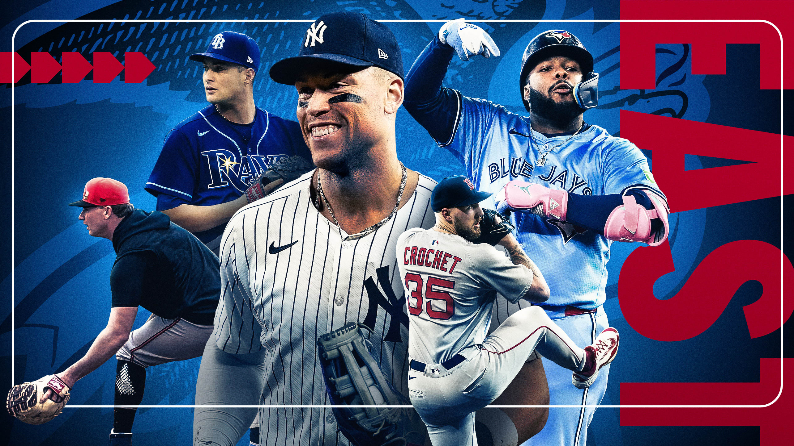 Pete Alonso, Shane McClanahan, Aaron Judge, Garrett Crochet and Vladimir Guerrero Jr.