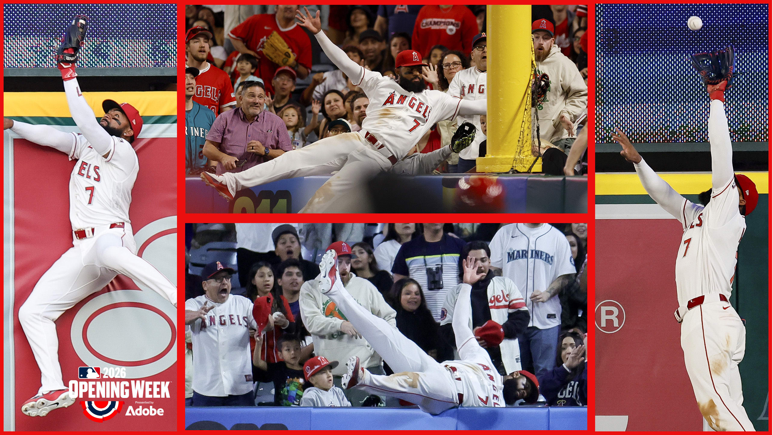 Four images of Jo Adell's three home run robberies