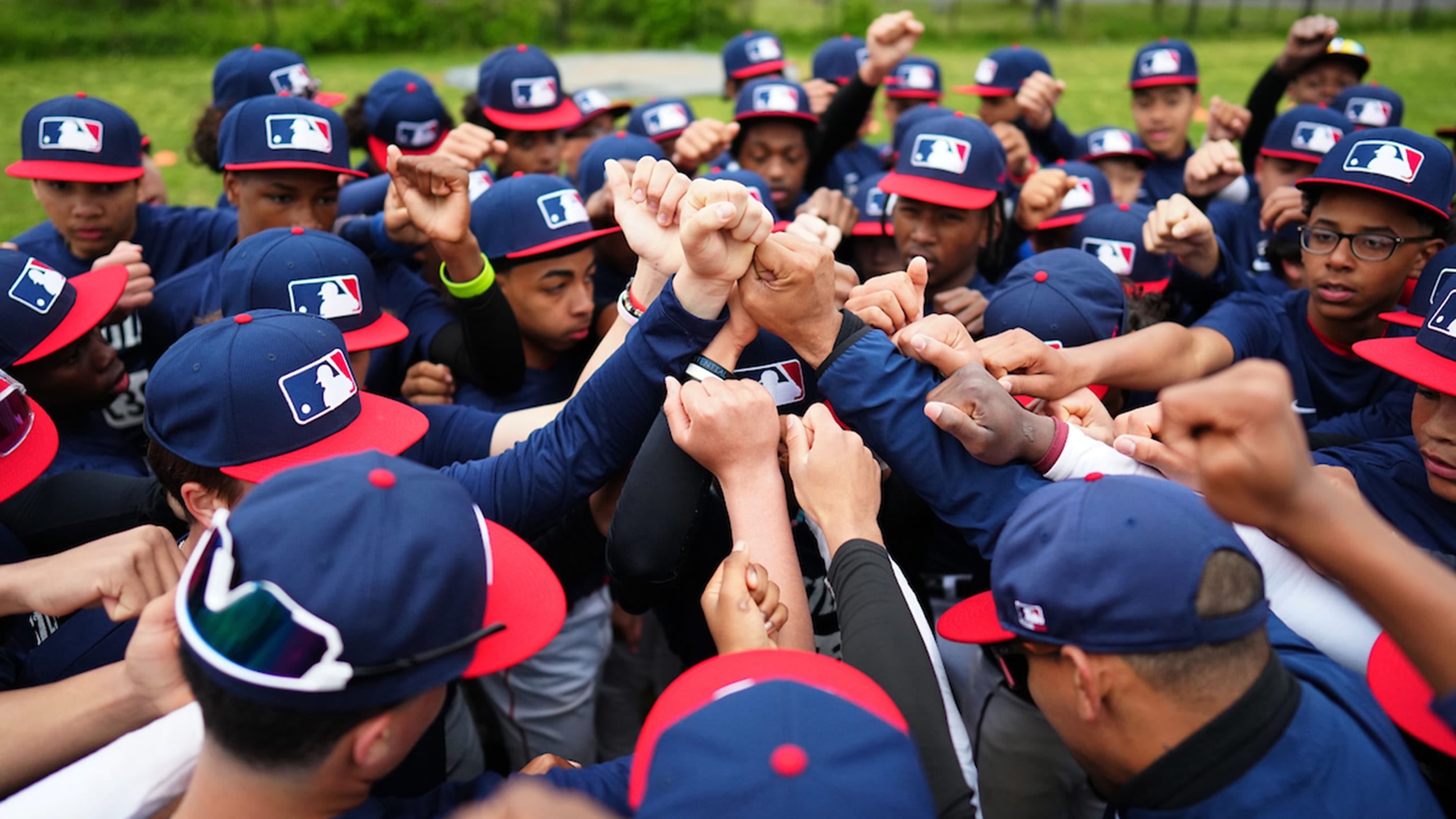 Players gather at the MLB ID Tour in the Bronx