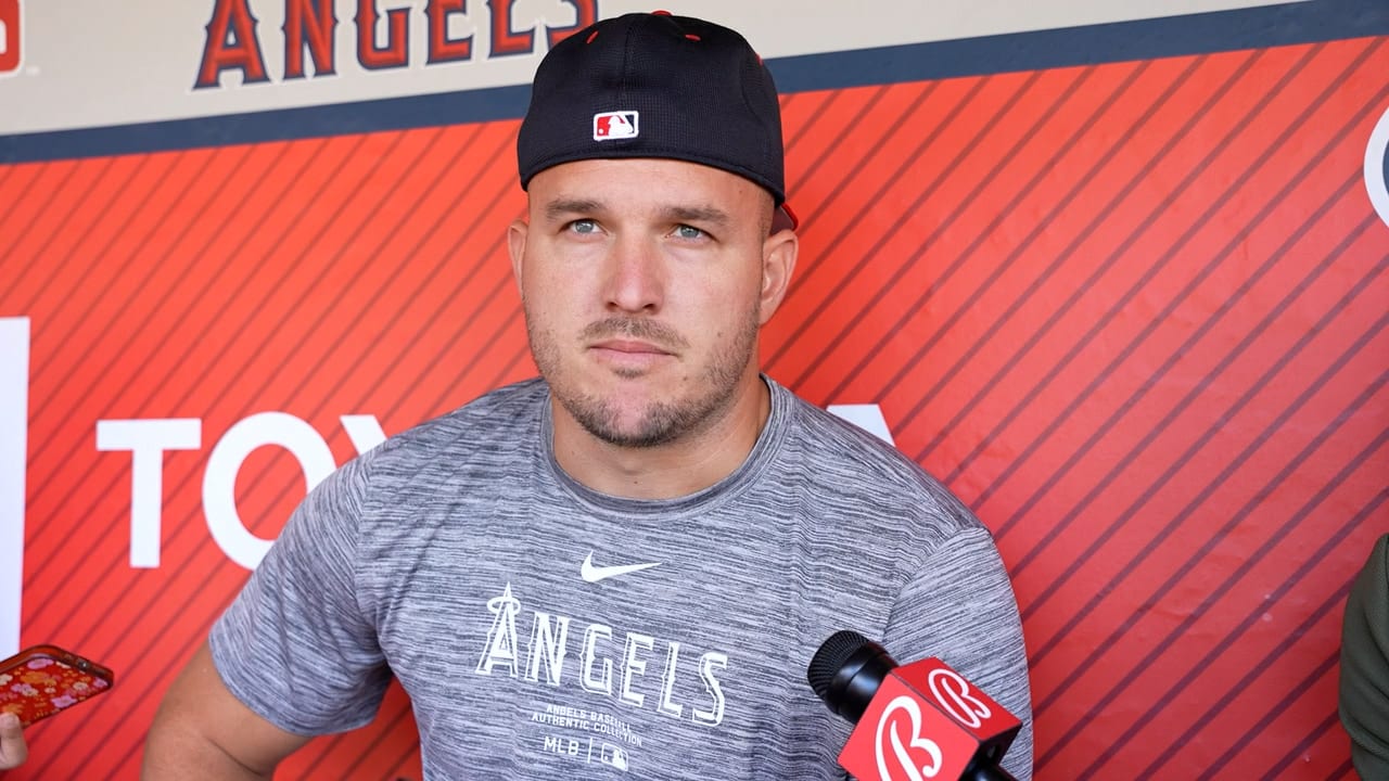 Mike Trout discusses switching positions in a pregame interview