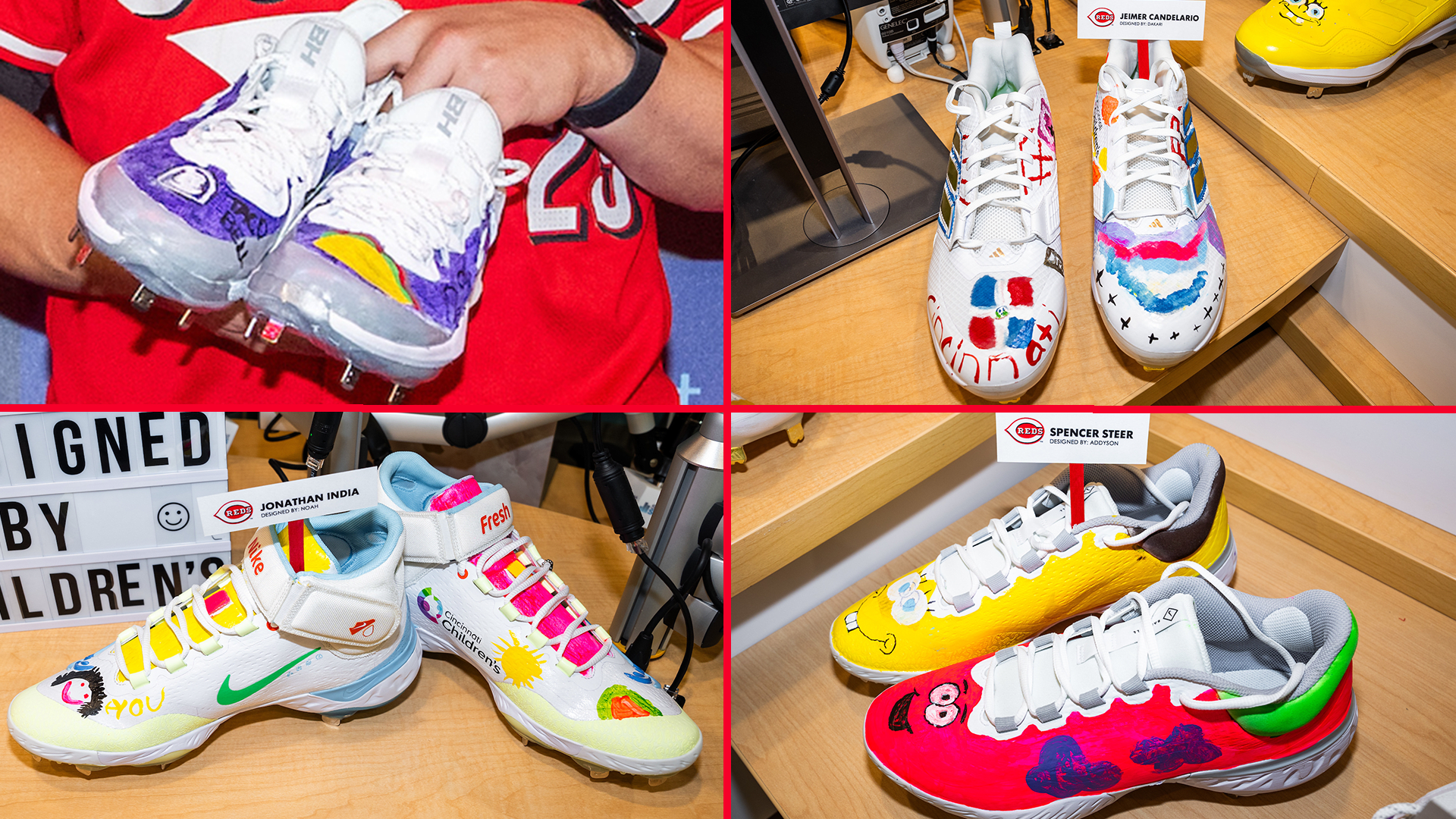 Photos of cleats designed by kids from a children's hospital