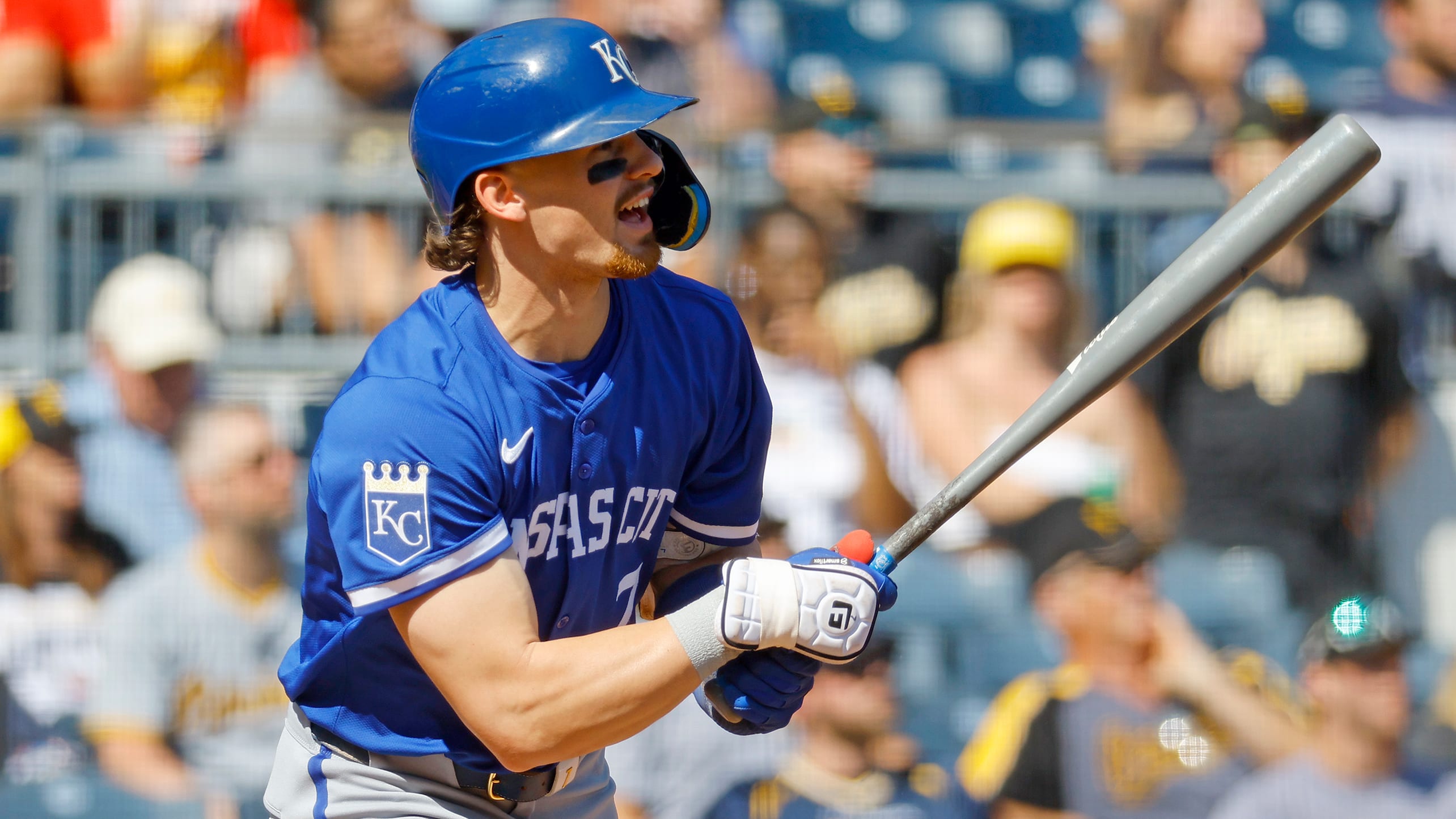 Bobby Witt Jr. follows through on a swing