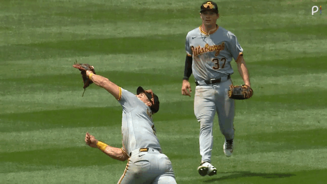 An animated gif of Konnor Griffin making a diving catch