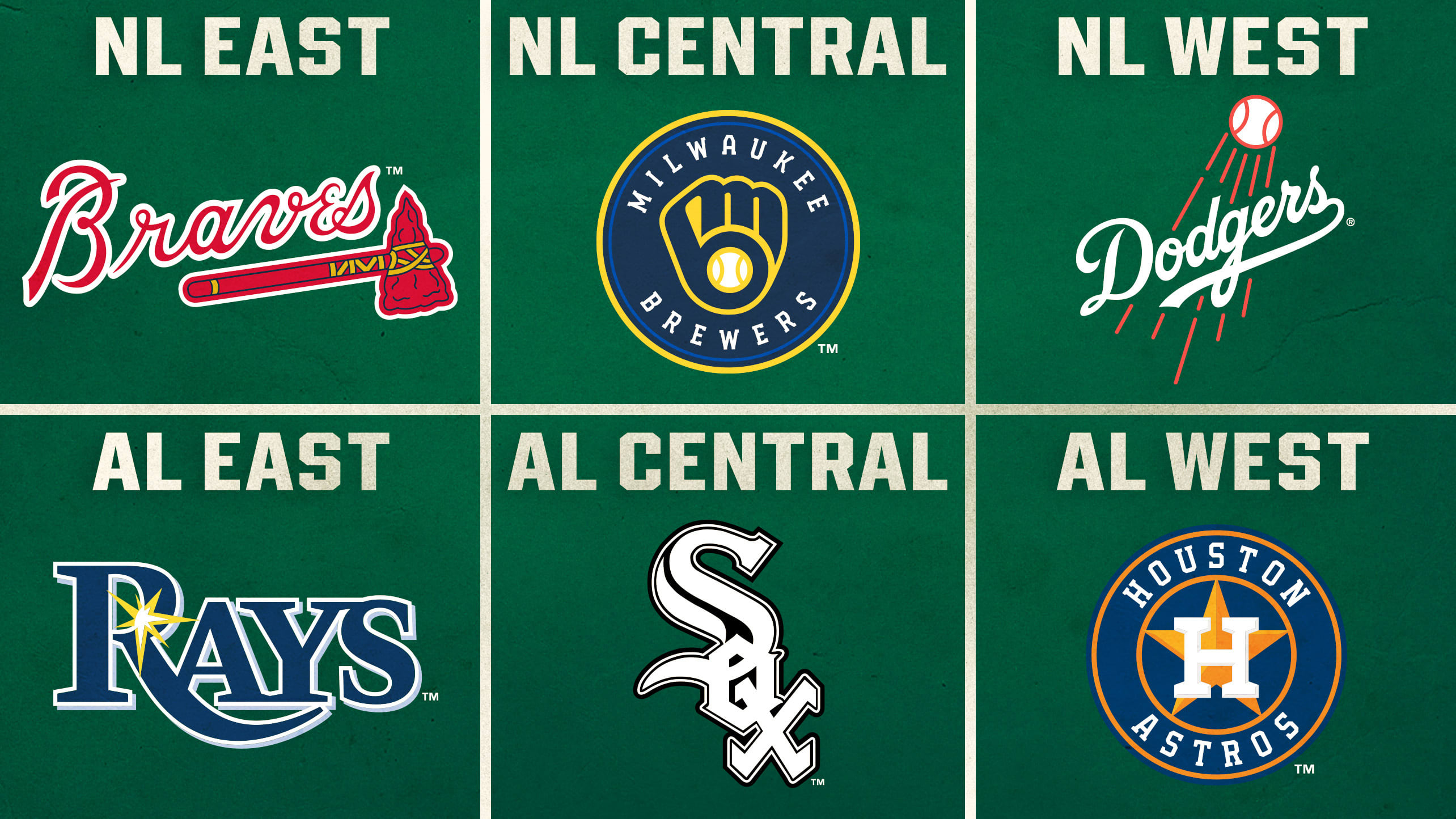 A graphic showing the team logos for the six current division leaders