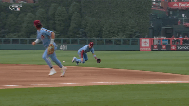 An animated gif of Bryson Stott making a diving stop