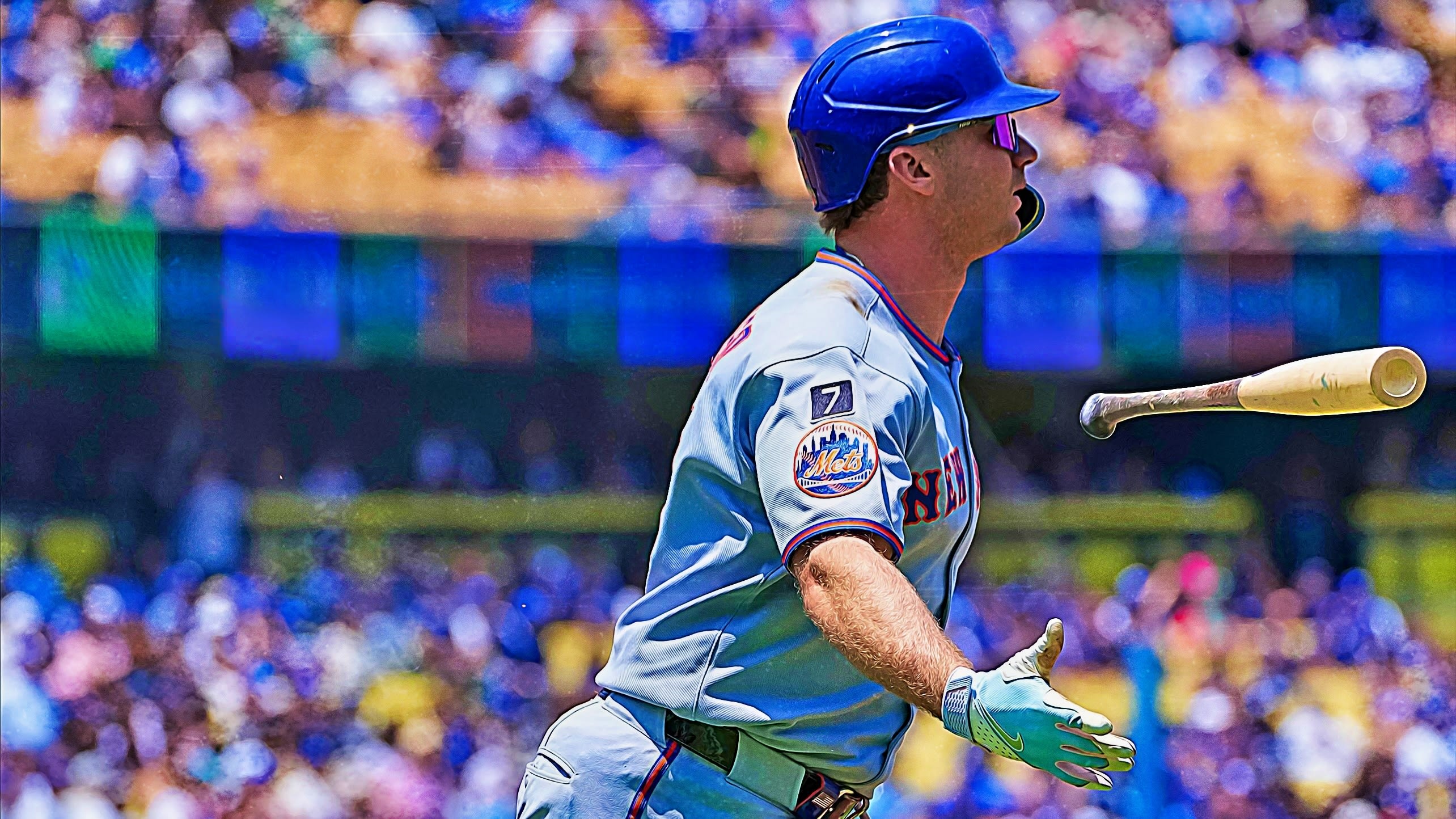 Pete Alonso tosses his bat
