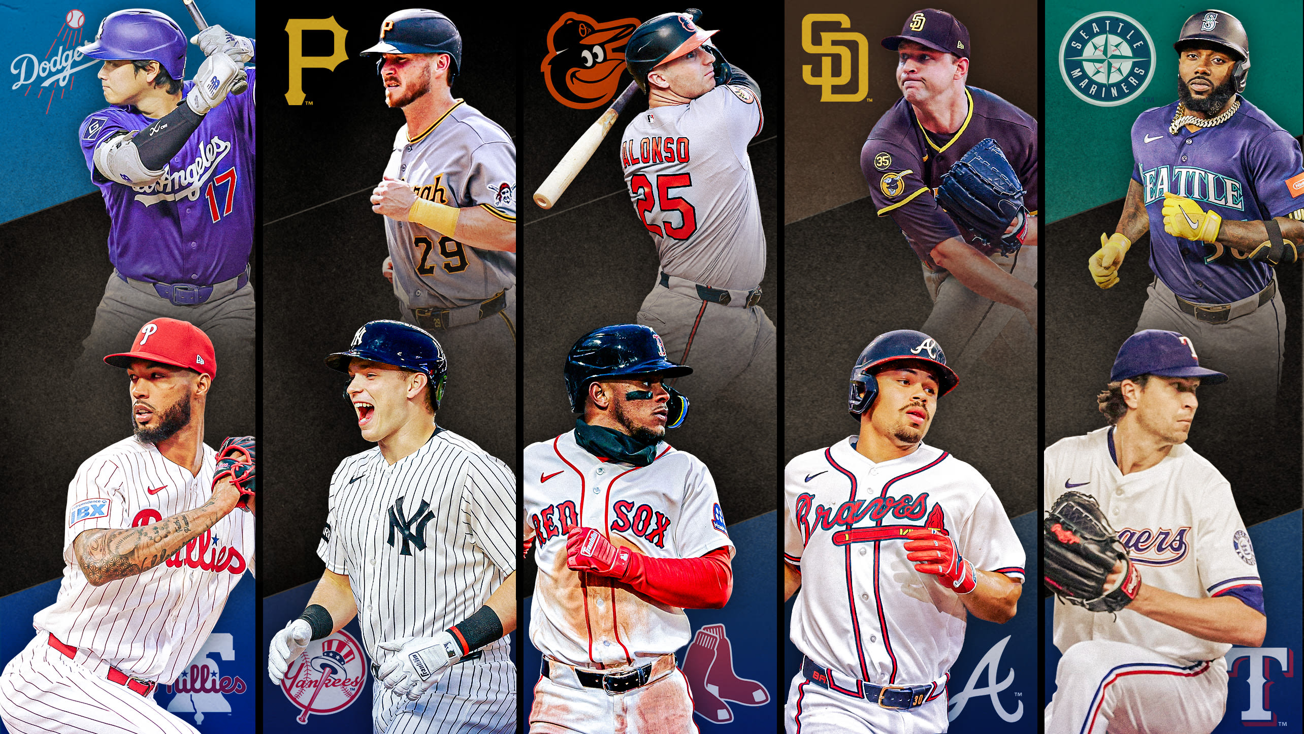 Images of 10 players with their team logos behind them, representing 5 series to watch this week