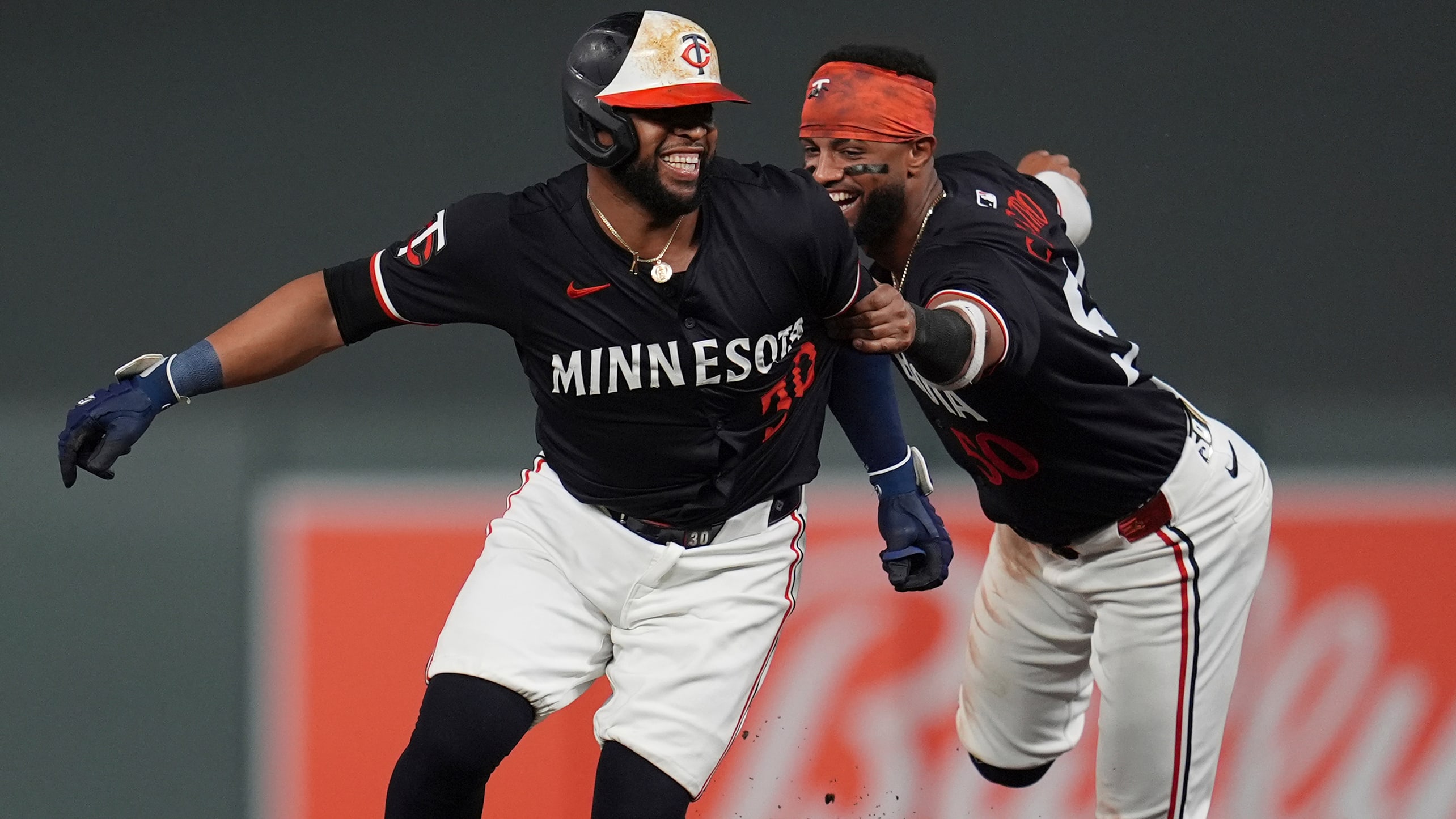 Willi Castro chases down Carlos Santana after his game-winning hit