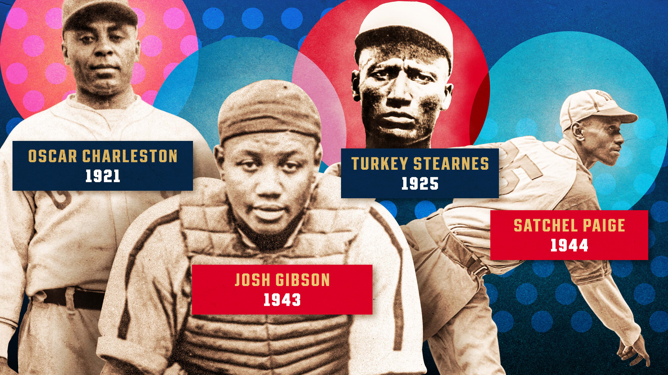 Oscar Charleston, Josh Gibson, Turkey Stearnes and Satchel Paige