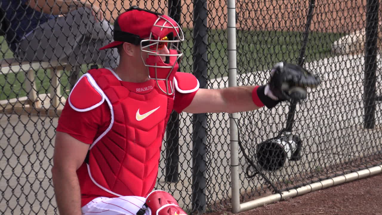 J.T. Realmuto catches a bullpen session