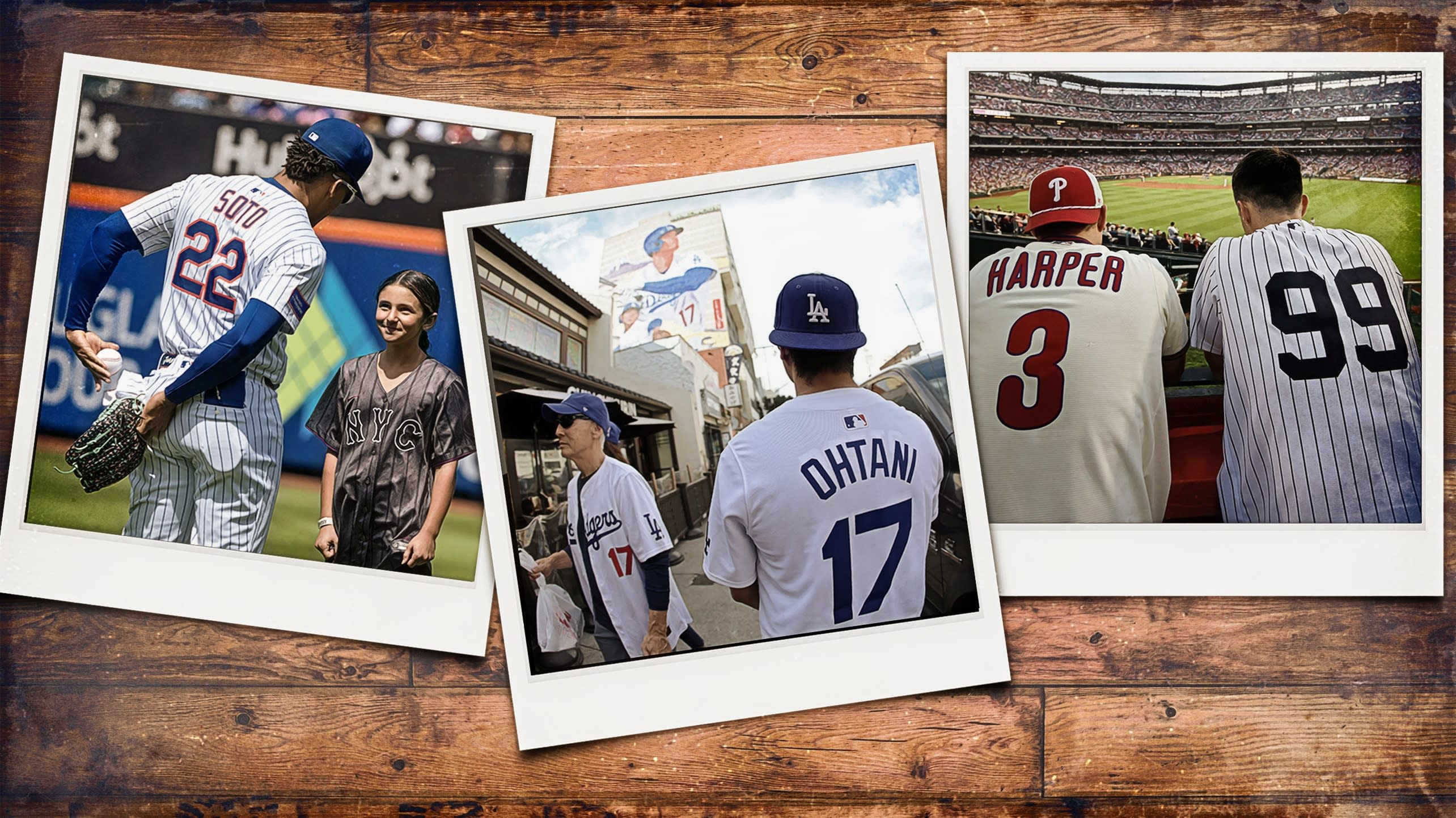 Fans wearing Mets, Dodgers, Yankees and Phillies jerseys