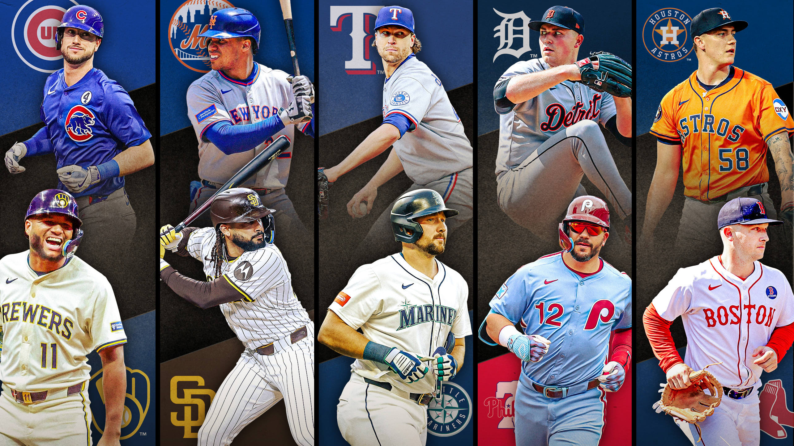 Images of 10 players with their team logos behind them, representing 5 series to watch this week