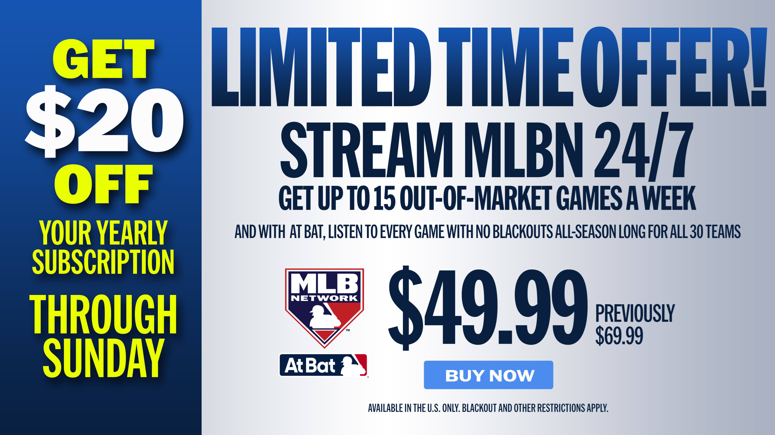 Get $20 off a yearly subscription of MLB Network, through Sunday