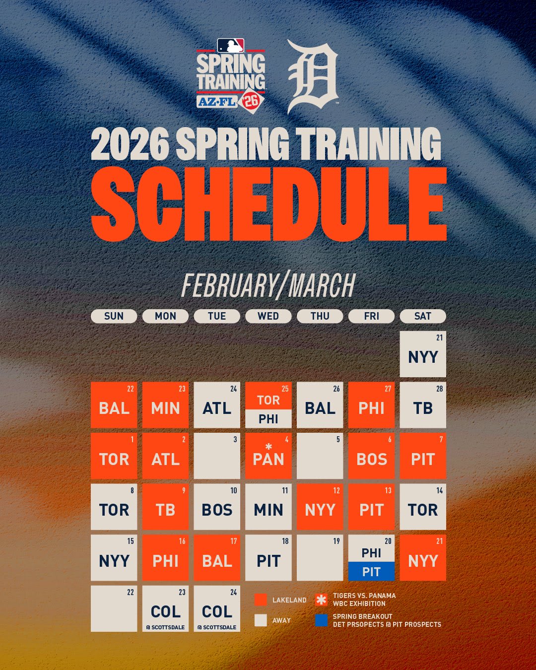 Tigers' Spring Training schedule