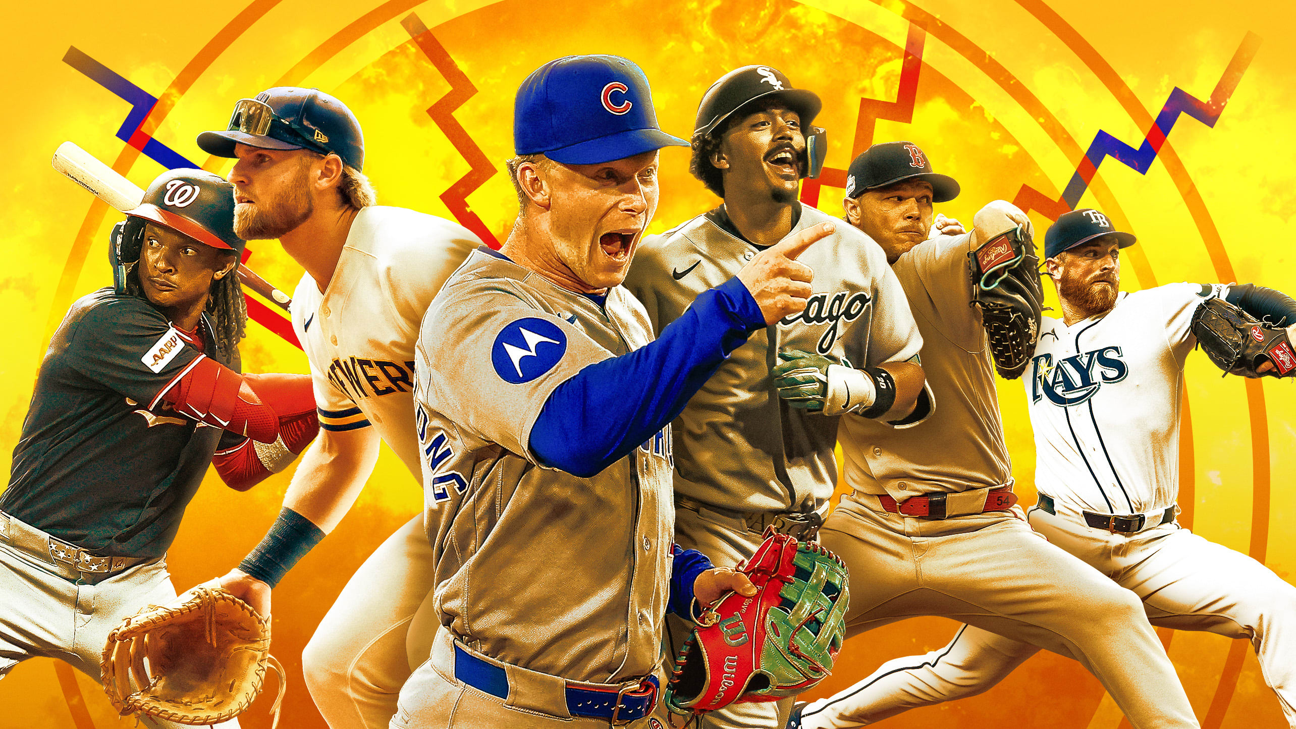 A graphic with CJ Abrams, Jake Bauers, Pete Crow-Armstrong, Miguel Vargas, Sonny Gray and Drew Rasmussen