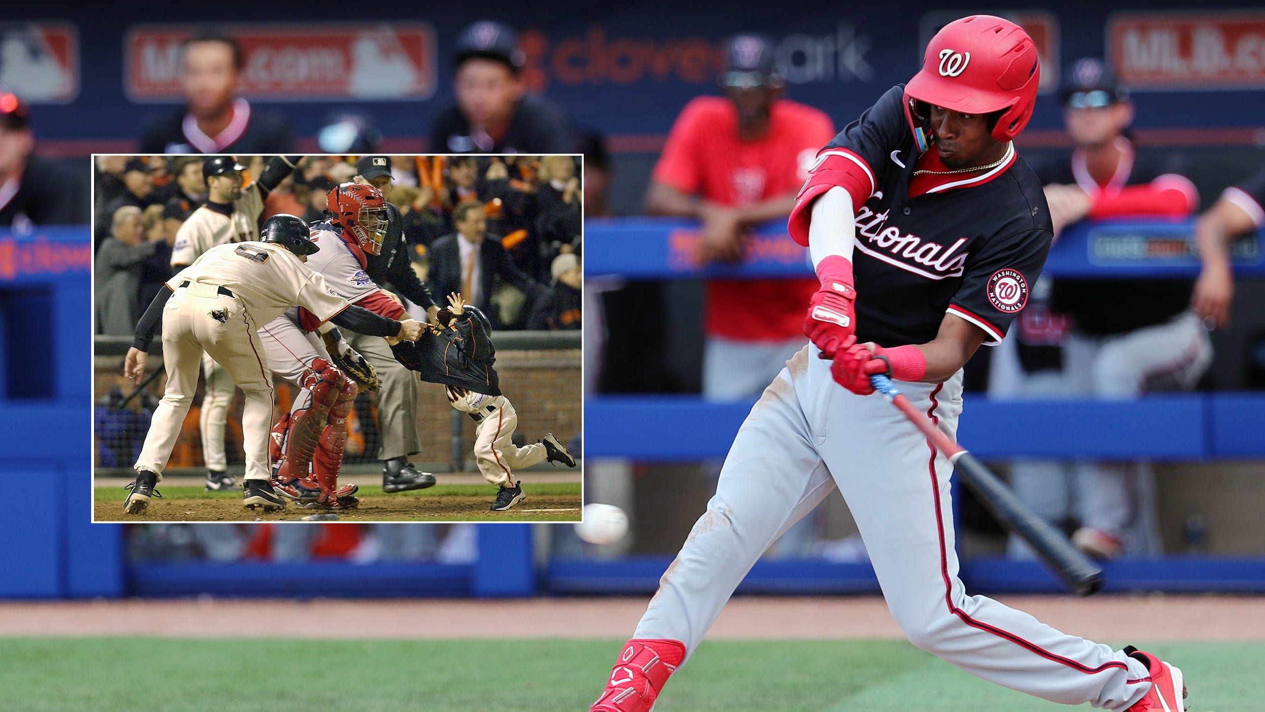 Photos of Darren Baker as a 3-year-old batboy and as a Nationals Minor Leaguer