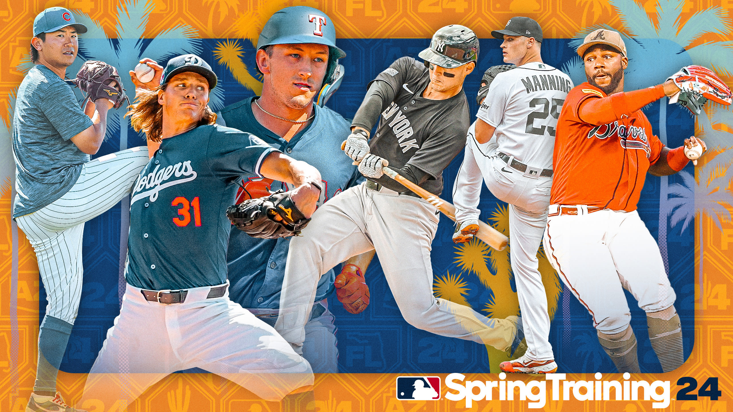 A collage of MLB players who have made strong impressions in spring