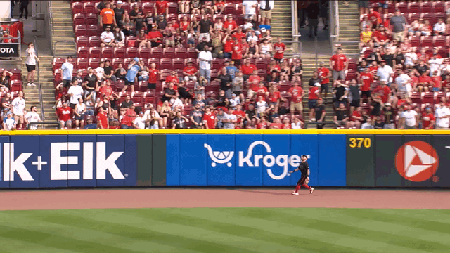 An animated gif of Blake Dunn robbing a home run