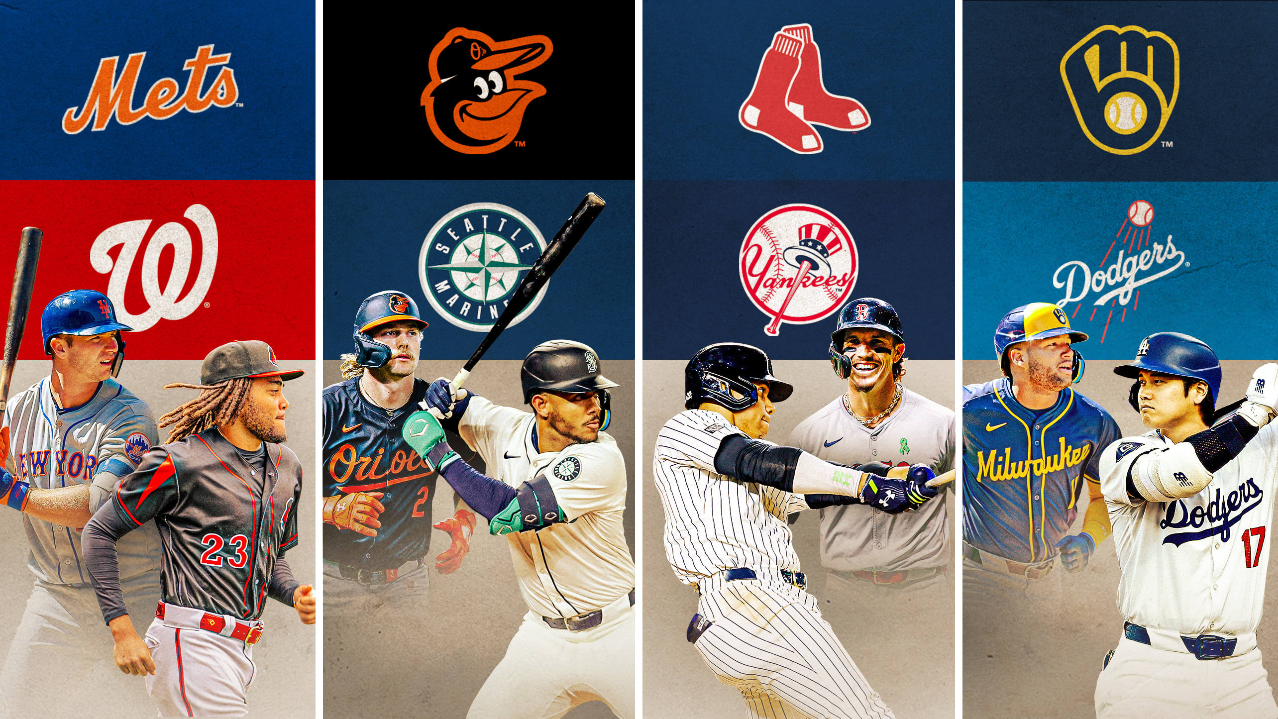 Photos of players with their team logos representing four series to watch this week