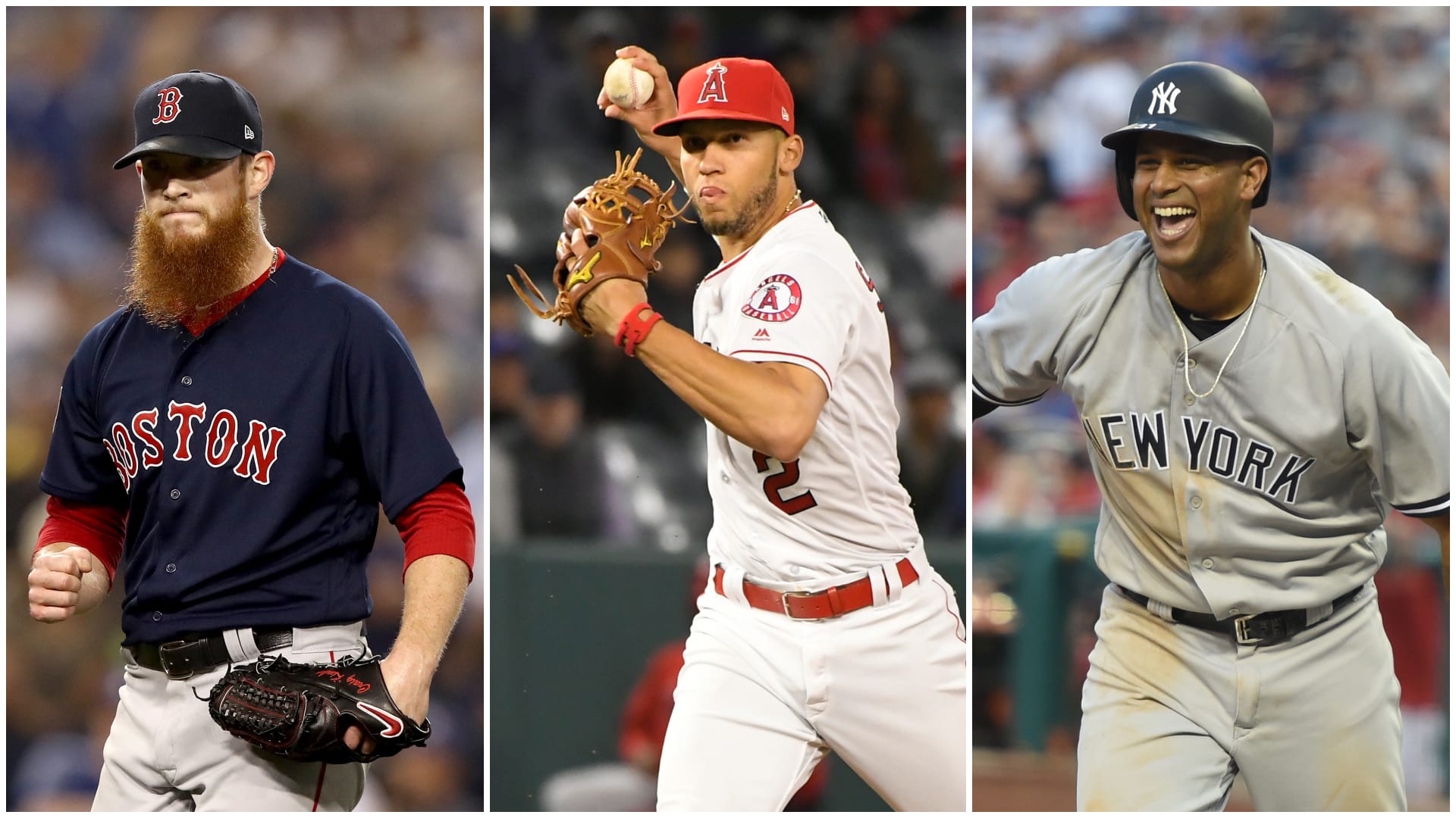 A split photo of Craig Kimbrel, Andrelton Simmons and Aaron Hicks