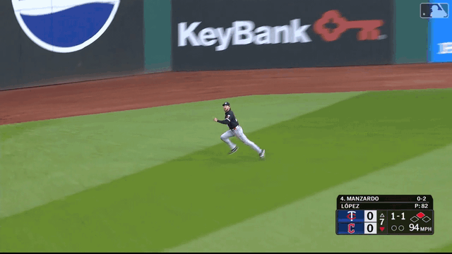 An animated gif of DaShawn Keirsey Jr. making a diving catch in the left-field corner