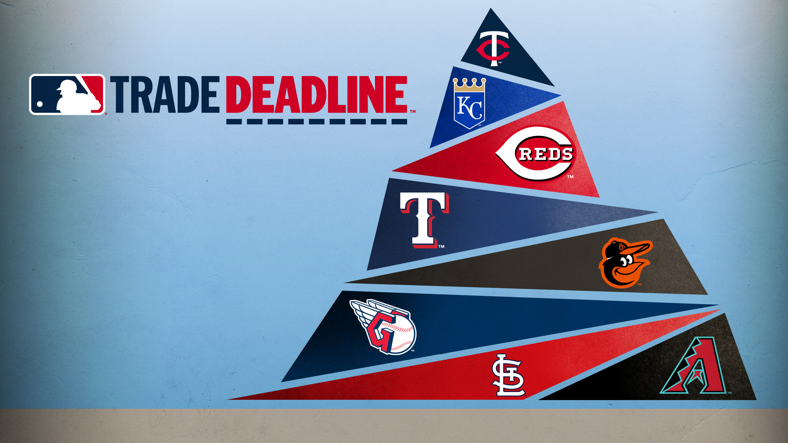 Graphic of team logos stacked in triangular shapes with the words Trade Deadline