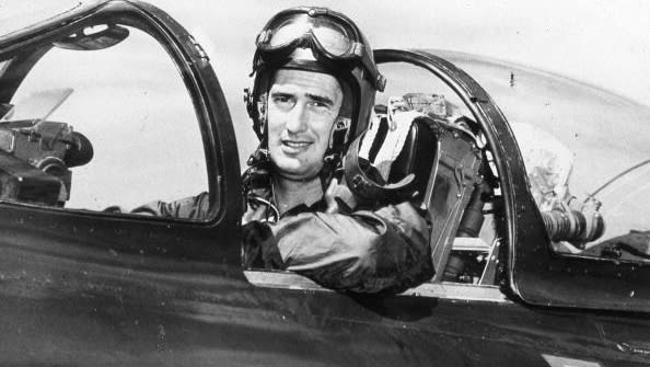 Ted Williams in the cockpit of a jet